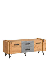 Arte Industrial Chic: Lofter Tv Cabinet, Oak Wotan & Concrete, H571mm W1350mm D413mm - thumbnail 1