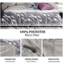 Neel Blue Double Printed Duvet Cover & 2 Matching Pillow Cases - Floral Grey - thumbnail 3