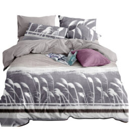 Neel Blue Double Printed Duvet Cover & 2 Matching Pillow Cases - Floral Grey - thumbnail 1