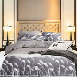 Neel Blue Double Printed Duvet Cover & 2 Matching Pillow Cases - Floral Grey - thumbnail 6