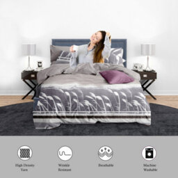 Neel Blue Double Printed Duvet Cover & 2 Matching Pillow Cases - Floral Grey - thumbnail 7