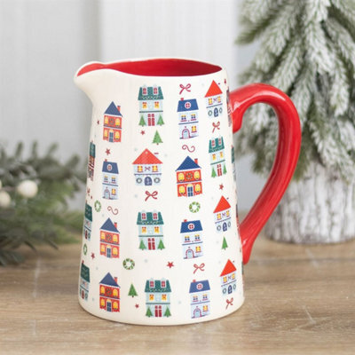 Christmas Street Print Ceramic Flower Jug Festive Village Vase Jug - image 1