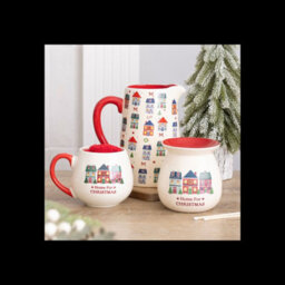 Christmas Street Print Ceramic Flower Jug Festive Village Vase Jug - thumbnail 6