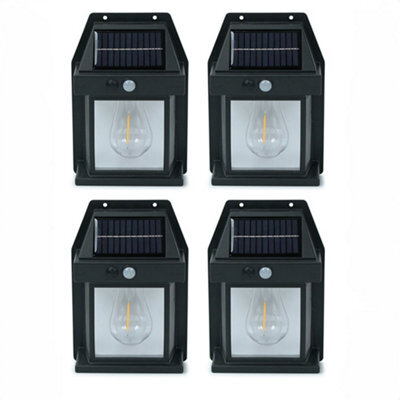 Valuelights Pack Of 4 - Black Lantern Solar Fence Lights, Pir Motion Sensor Security Wall Garden Solar Lights - image 1