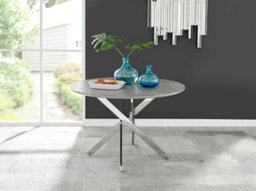 Furniturebox Uk Novara Grey Concrete Effect 120Cm Round Dining Table & 4 Navy Pesaro Silver Chairs - thumbnail 3