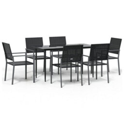 Berkfield 7 Piece Garden Dining Set Poly Rattan And Steel - thumbnail 2