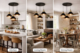 Industrial Pendant Ceiling Light 3 Way Vintage Hanging Lamp Black Metal Kitchen Island Dining Room Led Lighting Shopnbits - thumbnail 5