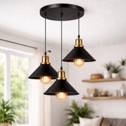 Industrial Pendant Ceiling Light 3 Way Vintage Hanging Lamp Black Metal Kitchen Island Dining Room Led Lighting Shopnbits - thumbnail 2