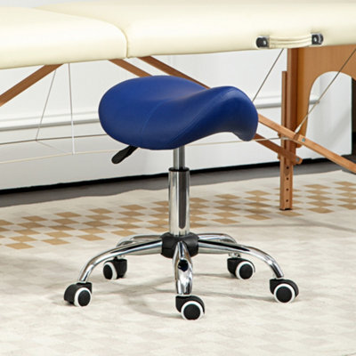 Homcom Pu Leather Saddle Stool W/ Moulded Padded Seat Adjustable Height Blue - image 1