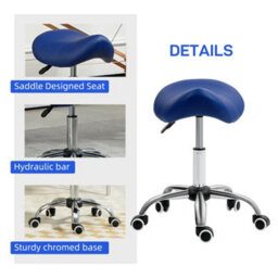 Homcom Pu Leather Saddle Stool W/ Moulded Padded Seat Adjustable Height Blue - thumbnail 6