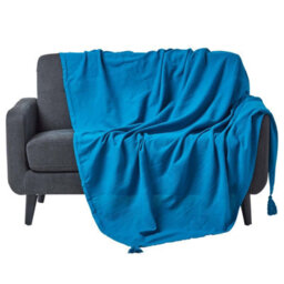 Homescapes Cotton Rajput Ribbed Teal Throw, 150 X 200 Cm