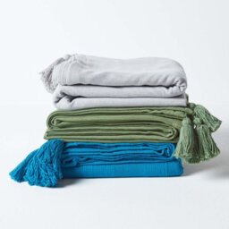 Homescapes Cotton Rajput Ribbed Teal Throw, 150 X 200 Cm - thumbnail 7