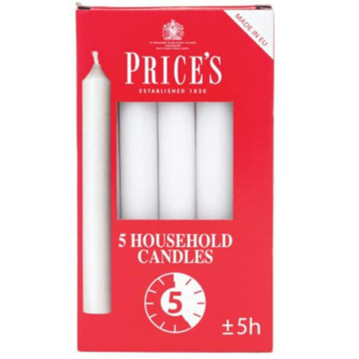 Price's Candles Prices Pack Of 5 Household White Candles 5 Hour Burning Time  X 1