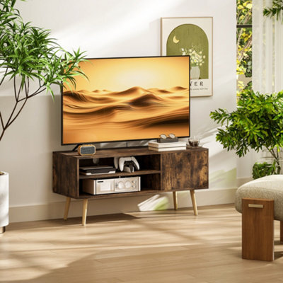 Homcom Tv Unit Cabinet For Tvs Up To 55Inches With Cable Management, Brown - image 1