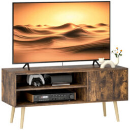 Homcom Tv Unit Cabinet For Tvs Up To 55Inches With Cable Management, Brown - thumbnail 2