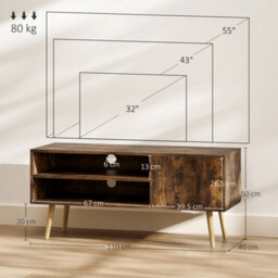 Homcom Tv Unit Cabinet For Tvs Up To 55Inches With Cable Management, Brown - thumbnail 3
