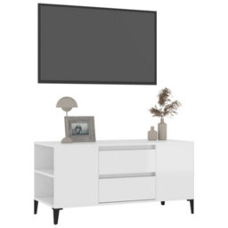 Walplus Tv Cabinet High Gloss White 102X44.5X50 Cm Engineered Wood - thumbnail 4