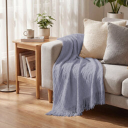 Living And Home Light Gray Diamond-Patterned Knitted Tassel Blanket, 130Cm L X 170Cm W - thumbnail 2