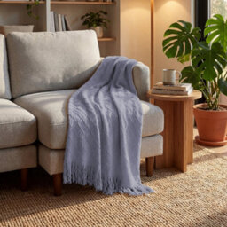 Living And Home Light Gray Diamond-Patterned Knitted Tassel Blanket, 130Cm L X 170Cm W - thumbnail 3