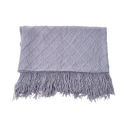 Living And Home Light Gray Diamond-Patterned Knitted Tassel Blanket, 130Cm L X 170Cm W - thumbnail 5