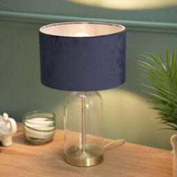 Valuelights Maja Glass And Gold Metal Bedside Table Lamp With A Navy Blue Velvet Lampshade - thumbnail 5
