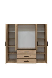 Arte Kos D4 Oak Artisan & Mirror 4 Door Wardrobe - Spacious Modern Storage With Shelves, Hanging Rail & Drawers - thumbnail 3