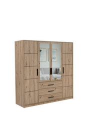 Arte Kos D4 Oak Artisan & Mirror 4 Door Wardrobe - Spacious Modern Storage With Shelves, Hanging Rail & Drawers - thumbnail 2