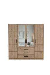 Arte Kos D4 Oak Artisan & Mirror 4 Door Wardrobe - Spacious Modern Storage With Shelves, Hanging Rail & Drawers - thumbnail 1