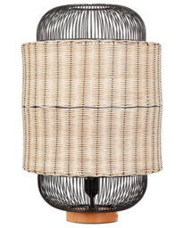Beliani Natural Rattan Table Lamp With Black Metal Cage Shade, W35 X D35 X H55Cm - thumbnail 2