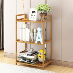 Living And Home 3 Tier Bamboo Wood Bookshelf Free Standing Bookcase Shelf For Bedroom Living Room Home Office 350mm(W)