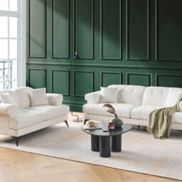 Beliani White Boucle Sofa Set - 2-Seater And 3-Seater With Adjustable Headrests - thumbnail 1