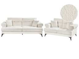 Beliani White Boucle Sofa Set - 2-Seater And 3-Seater With Adjustable Headrests - thumbnail 3