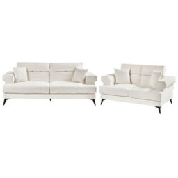 Beliani White Boucle Sofa Set - 2-Seater And 3-Seater With Adjustable Headrests - thumbnail 4