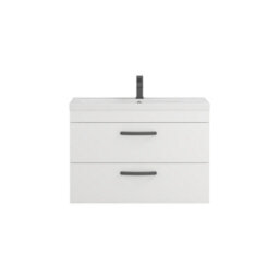 Royal Bathrooms Turin Gloss White 800mm Wall Hung Vanity Unit 2 Drawer With Mid-Edge Basin Sink & Matt Black Handles - thumbnail 6