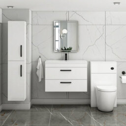 Royal Bathrooms Turin Gloss White 800mm Wall Hung Vanity Unit 2 Drawer With Mid-Edge Basin Sink & Matt Black Handles - thumbnail 4