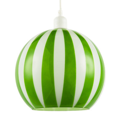 Happy Homewares Green And White Striped High Gloss Glass Globe Pendant Light Shade - image 1
