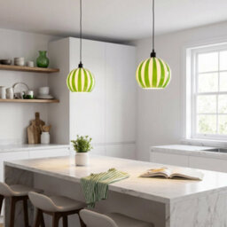 Happy Homewares Green And White Striped High Gloss Glass Globe Pendant Light Shade - thumbnail 5