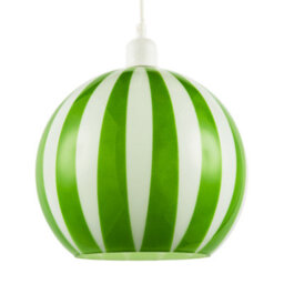 Happy Homewares Green And White Striped High Gloss Glass Globe Pendant Light Shade