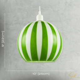 Happy Homewares Green And White Striped High Gloss Glass Globe Pendant Light Shade - thumbnail 6