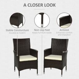 Outsunny 2 Pieces Outdoor Rattan Armchair Garden Dining Chair Set Coffee - thumbnail 4