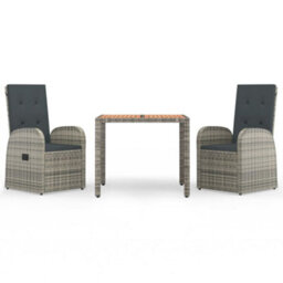Walplus 3 Piece Garden Outdoor Dining Set Suitable For Backyard, Patio Grey Poly Rattan&solid Wood Acacia - thumbnail 2