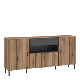 Wyld Haus Nightbloom Grey And Oak Effect Panelled Sideboard 3 Door 1 Drawer - thumbnail 2