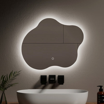 Emke Led Bathroom Mirror 50X60Cm Asymmetrical Mirror With Touch, Anti-Fog, Dimmable & 3 Colors, Vertical/horizontal - image 1