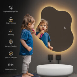 Emke Led Bathroom Mirror 50X60Cm Asymmetrical Mirror With Touch, Anti-Fog, Dimmable & 3 Colors, Vertical/horizontal - thumbnail 2