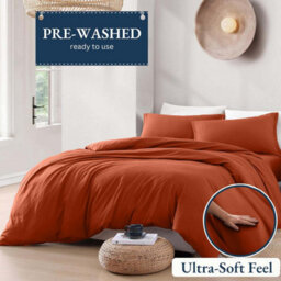 Bedlooms Rust Plain Dyed Duvet Cover Complete Bedding Set, Breathable & Anti-Allergic Microfiber, Single 135X200Cm - thumbnail 2