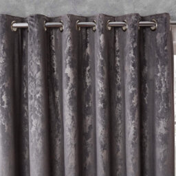 "Sundour Malmo Faux Distressed Velvet Charcoal Fully Lined Eyelet Curtain Pair 46X54""" - thumbnail 2