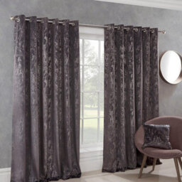 "Sundour Malmo Faux Distressed Velvet Charcoal Fully Lined Eyelet Curtain Pair 46X54"""