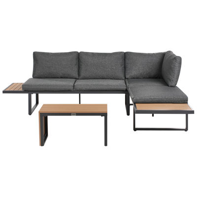 Beliani Garden Corner Sofa With Table 4 Seater Pienza Left Hand Light Brown/ Grey - image 1