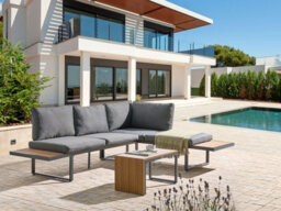 Beliani Garden Corner Sofa With Table 4 Seater Pienza Left Hand Light Brown/ Grey - thumbnail 2
