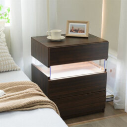 Abrihome Led Nightstands, Acrylic Board Led Bedside Tables For Bedroom End Table, With 3 Drawer Dresser, Walnut - thumbnail 6
